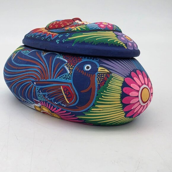 Hand-Painted Mexican Pottery Sun & Moon Trinket Box With Lid 5" - Picture 9 of 10